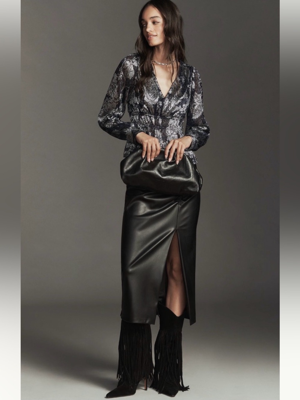 Anthropologie Romantic Glam Navy Metallic Silver Smocked Blouse NWT S Sheer - Picture 3 of 9